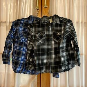 Faded glory, boys, size 18 blue plaid and black plaid flannel shirts (2)